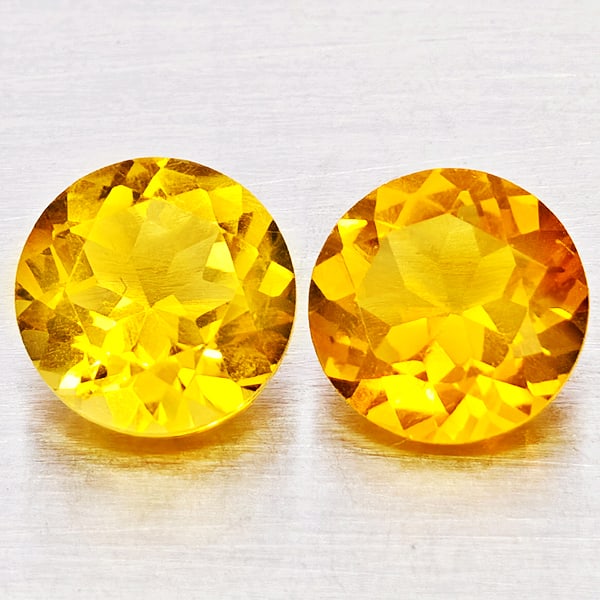 Natural Yellow Citrine 2.33 Ct. 2 Pcs Round Shape 7.1 Mm Gemstones From Brazil (1 of 3)