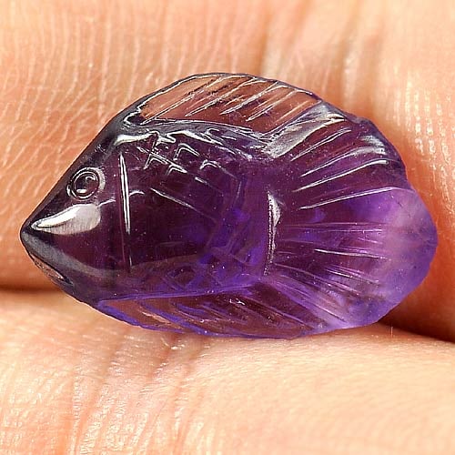 Natural Purple Amethyst 4.77 Ct. Fish Carving 17 x 10.8 x 5.4 Mm. Gemstone Unheated (1 of 3)