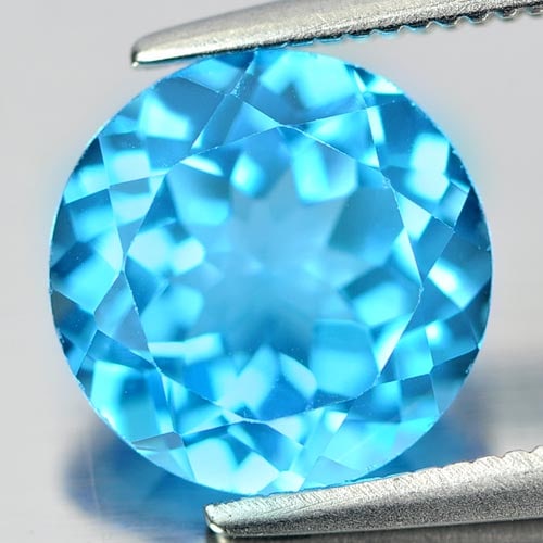 Natural Swiss Blue Topaz 2.93 Ct. Round Shape 9 Mm Gemstone From Brazil (1 of 3)