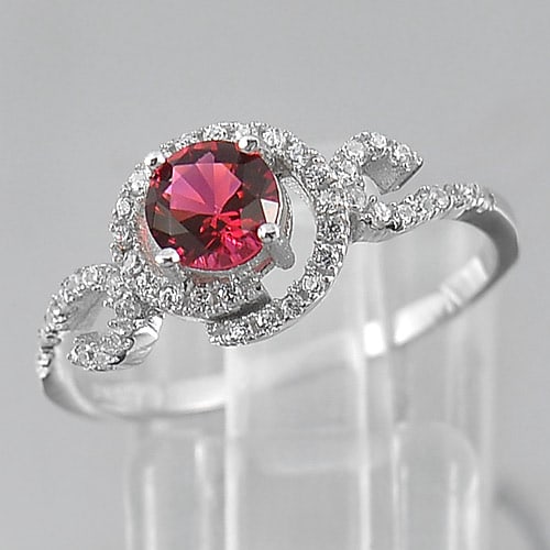 925 Sterling Silver Ring Size 7.5 with Round Shape Pink and White CZ 2.08 G. (1 of 3)