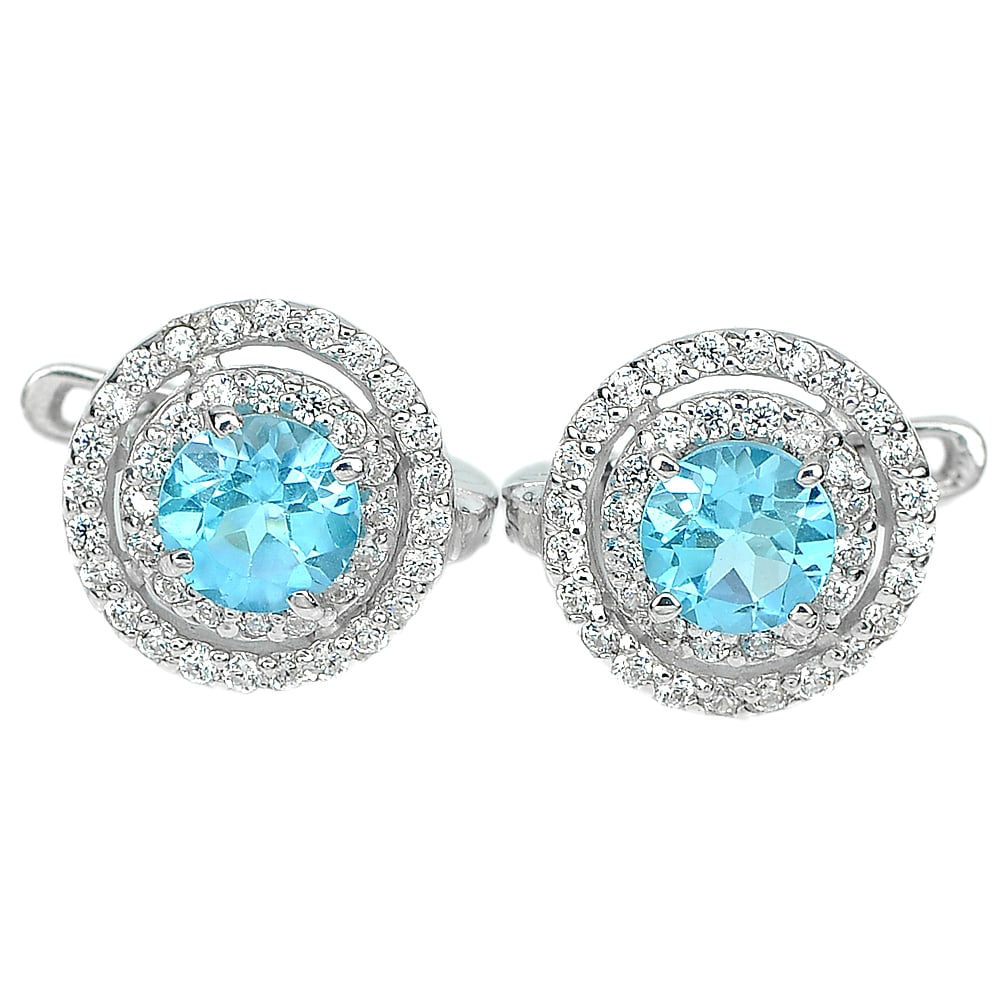 925 Sterling Silver Earrings 4.08 G. with Natural Gems Swiss Blue Topaz (1 of 3)