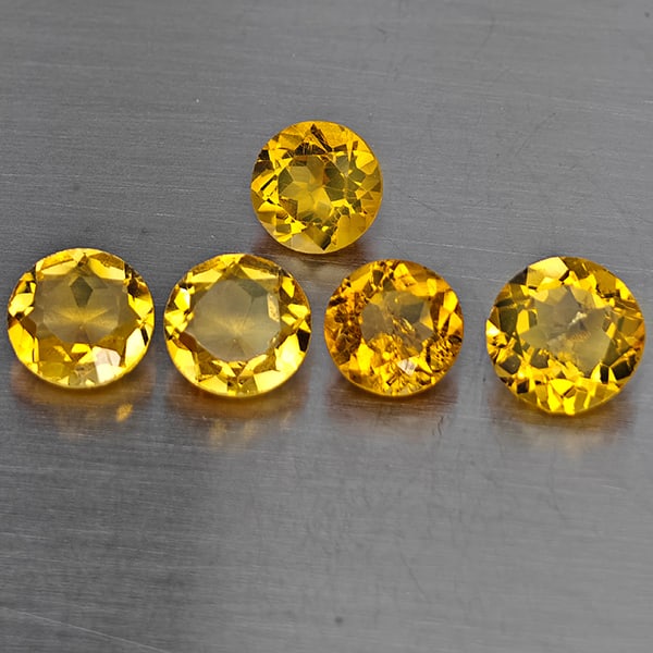 Natural Yellow Citrine 5.49 Ct. 5 Pcs Round Shape 7.4 Mm Gemstone From Brazil (1 of 3)