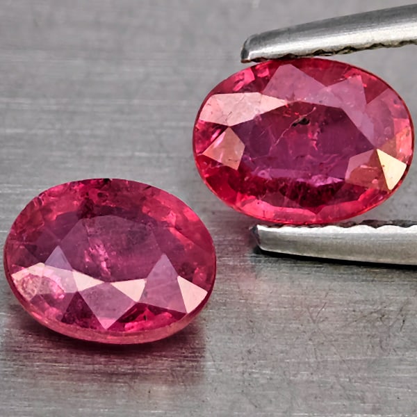 Natural Pinkish Red Ruby 1.58 Ct. 2 Pcs Oval Shape 6.6 x 5 Mm Gemstone from Madagascar (1 of 3)