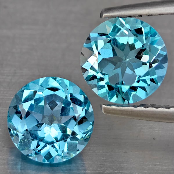 Natural Swiss Blue Topaz 3.02 Ct. 2 Pcs Round Shape 7.1 Mm Gemstone from Brazil (1 of 3)
