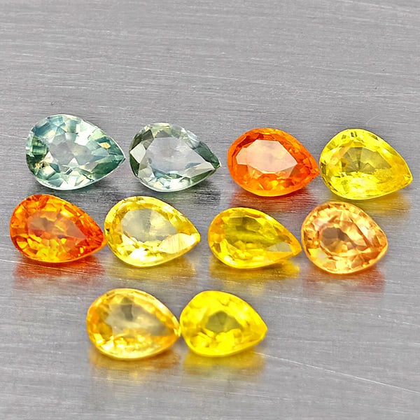 Natural Fancy Color Sapphire 1.66 Ct. 10 Pcs Pear Shape Gemstones From Tanzania: Product ID: 806162713 Product Name: Natural Fancy Color Sapphire Weight: 1.66 CT. Size: 4.1 x 3.3 x 2.1 to 3.5 x 2.6 x 1.7 MM. Shape: Pear Shape Color: Fancy Color Clarity:VVS - VSI Luster: Very Good