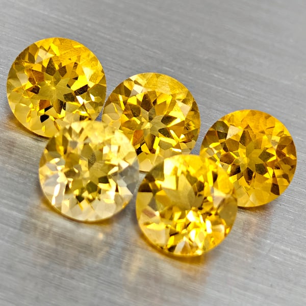 Natural Yellow Citrine 6.31 Ct. 5 Pcs Round Shape 7 Mm Gemstone from Brazil: Product ID: 801815447 Product Name: Natural Citrine Weight: 6.31 CT. Size: 7 x 7 x 5 MM. Shape: Round Shape Color: Yellow Clarity:VSI Luster: Good Gems Origin: Brazil Treatment: Unheated Crystal Struc