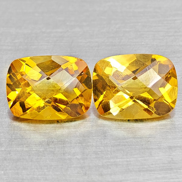 Natural Yellow Citrine 2.55 Ct. 2 Pcs Cushion Checkerboard Cut 8.3 x 6.3 Mm. Gemstones From Brazil (1 of 3)