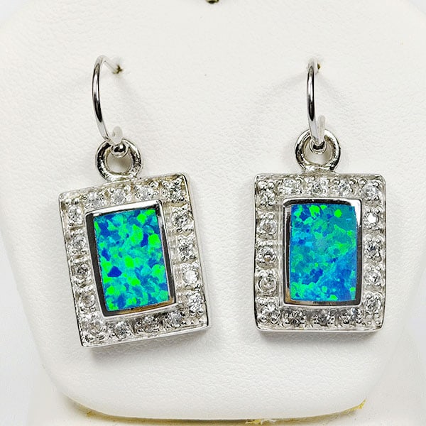 925 Sterling Silver Stud Earrings Jewelry with Multi Color Created Opal 4.22 Grams (1 of 3)