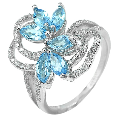 Real 925 Sterling Silver Ring with Natural Gemstone Blue Topaz and Cz Size 6.5 (1 of 3)