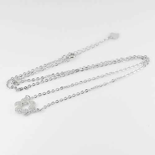 925 Sterling Silver Necklace Jewelry Flower Design with White CZ 17 Inch. (1 of 3)