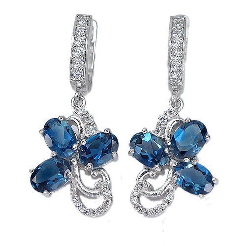 Natural London Blue Topaz 925 Sterling Silver Earrings Jewelry 8.36 G. (1 of 3)