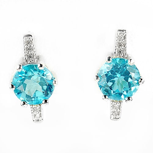 Natural Swiss Blue Topaz Real 925 Sterling Silver Earrings (1 of 3)