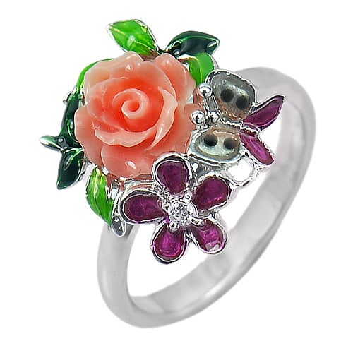 925 Sterling Silver Ring Jewelry Size 6 Beautiful Rose Orange Rasin Design 3.93 G. (1 of 3)