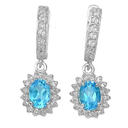 Natural Swiss Blue Topaz 925 Sterling Silver Earrings Jewelry 4.58 Grams (1 of 3)