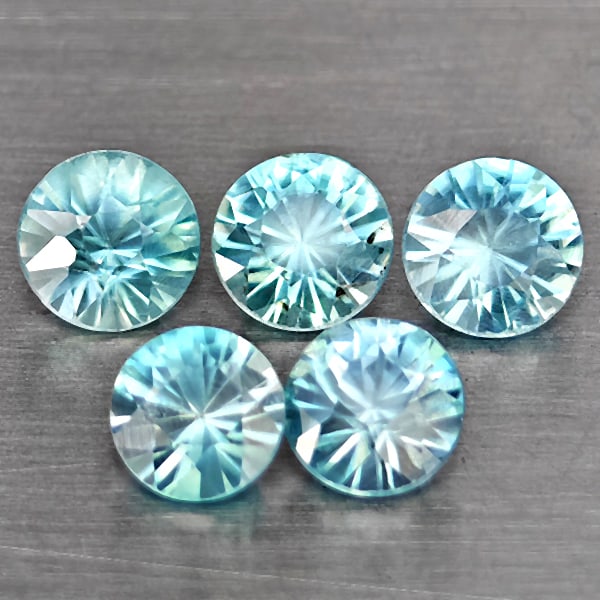 Natural Blue Zircon 1.95 Ct. 5 Pcs Round Diamond Cut 4.2 Mm Gemstone from Cambodia (1 of 3)