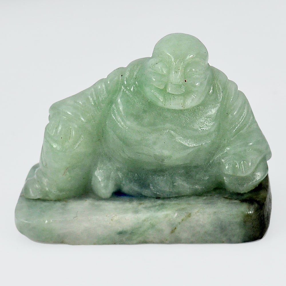 Natural Green Jade Happy Smile Buddha Carving 153.23 Ct. Size 33 x 37 Mm. Gemstone Unheated (1 of 3)