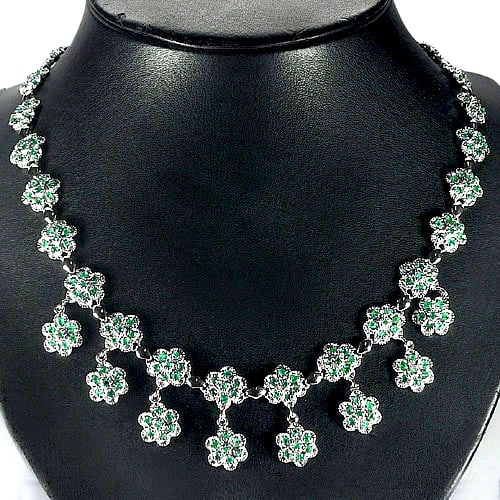 Natural Green Emerald 925 Sterling Silver Necklace Jewelry Length 18 Inch. 45.41 Grams (1 of 3)