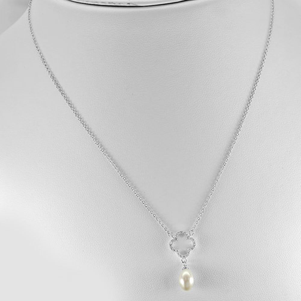 Natural White Pearl 925 Sterling Necklace Silver Jewelry Legth 17 Inch.: Product ID: 280540031 Product Type: 925 Sterling Silver Fine Jewelry Jewelry Weight: 3.20 Grams. Gemstones Color: White Metal: Solid Silver 92.5%. Gemstone Detail: About 3.20 Grams. Oval Cab White Pea