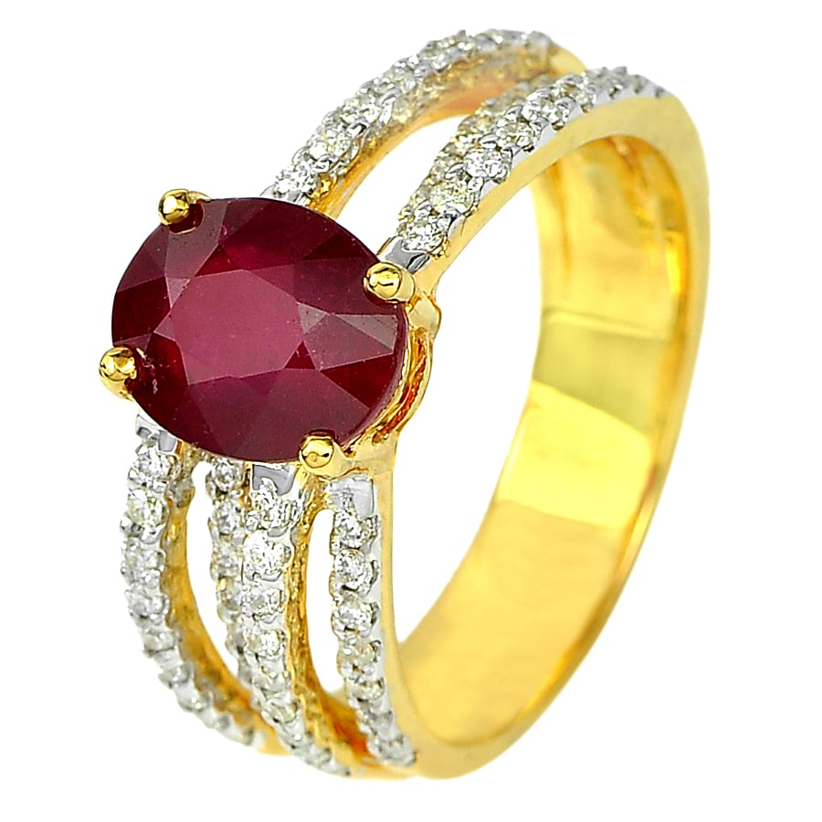 Natural Red Ruby 2.86 Ct. and Diamond 18K Yellow Gold Ring Jewelry 6.39 Grams Size 6 (1 of 3)