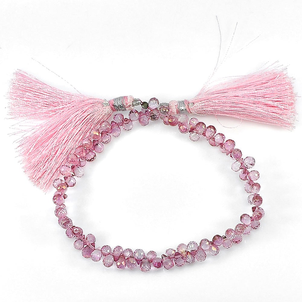Natural Pink Topaz Beads 68.75 Ct. Briolette Shape 6.7 x 3.8 Mm Length 8 Inch Gemstone From Brazil: Product ID: 807136430 Product Name: Natural Topaz Weight: 68.75 CT. Size: 8 Inch / 6.7 x 3.8 x 3.8 MM. Shape: Briolette With Drilled Color: Pink Clarity:IF - VVS Luster: Good Gems Origin: Brazil Treat