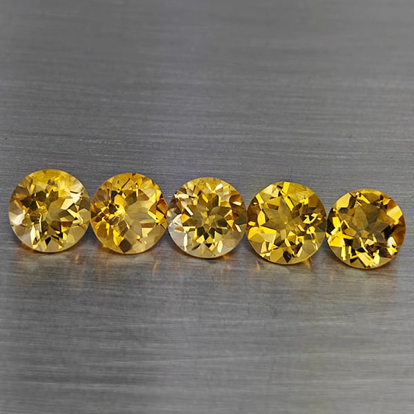 Natural Yellow Citrine 6.10 Ct. 5 Pcs Round Shape 7.2 Mm Gemstone from Brazil: Product ID: 801815446 Product Name: Natural Citrine Weight: 6.10 CT. Size: 7.2 x 7.2 x 4.8 MM. Shape: Round Shape Color: Yellow Clarity:VSI Luster: Good Gems Origin: Brazil Treatment: Unheated Crystal