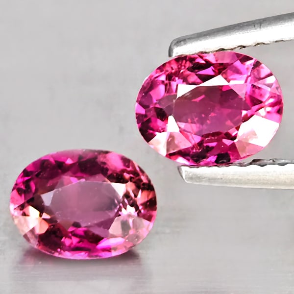 Natural Pink Tourmaline 1.41 Ct. 2 Pcs Oval Shape 6 x 5.5 Mm Gemstone from Nigeria: Product ID: 807251280 Product Name: Natural Tourmaline Weight: 1.41 CT. Size: 6 x 5.5 x 3.5 MM. Shape: Oval Shape Color: Pink Clarity:SI1 Luster: Good Gems Origin: Nigeria Treatment: Unheated Crystal