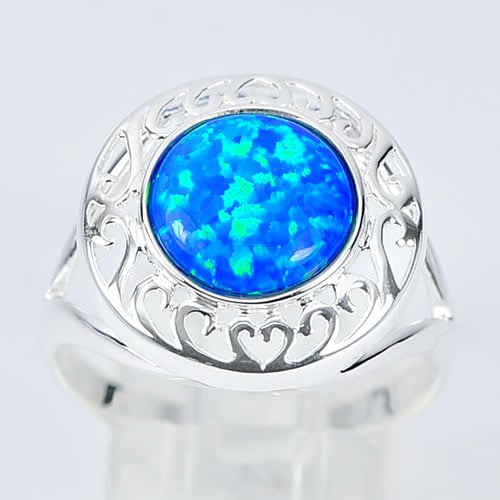 925 Sterling Silver Ring Jewelry 3.68 G. with Multi Color Blue Created Opal Size 9 (1 of 3)