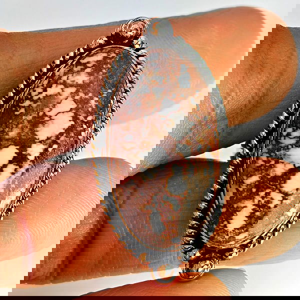 Natural Gemstone Oval Cabochon Shape 11.29 Grams Metal Silver Plated Fine Jewelry Ring Size 8.5 (1 of 3)