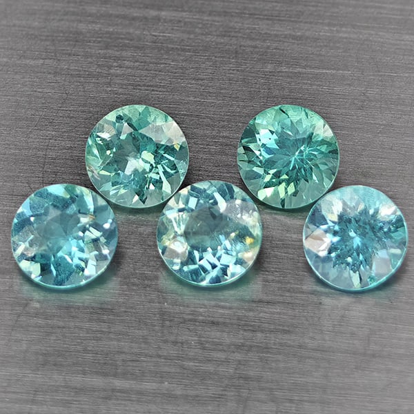 Natural Paraiba Color Apatite 2.71 Ct. 5 Pcs Round Shape 5.3 Mm Gemstones From Tanzania: Product ID: 800613748 Product Name: Natural Apatite Weight: 2.71 CT. Size: 5.3 x 5.3 x 3.5 MM. Shape: Round Color: Paraiba Color Clarity:SI1 Luster: Good Gems Origin: Tanzania Treatment: Unheated Crys