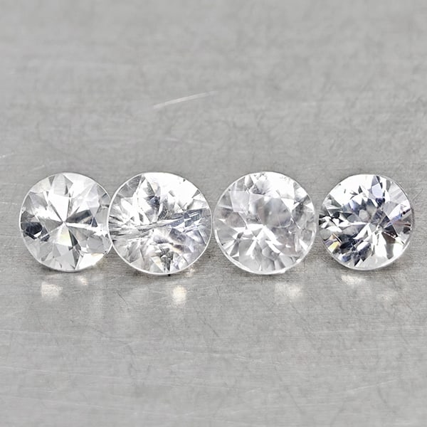 Natural White Zircon 1.21 Ct. 4 Pcs. Round Diamond Cut 3.9 Mm Gemstones From Cambodia (1 of 3)