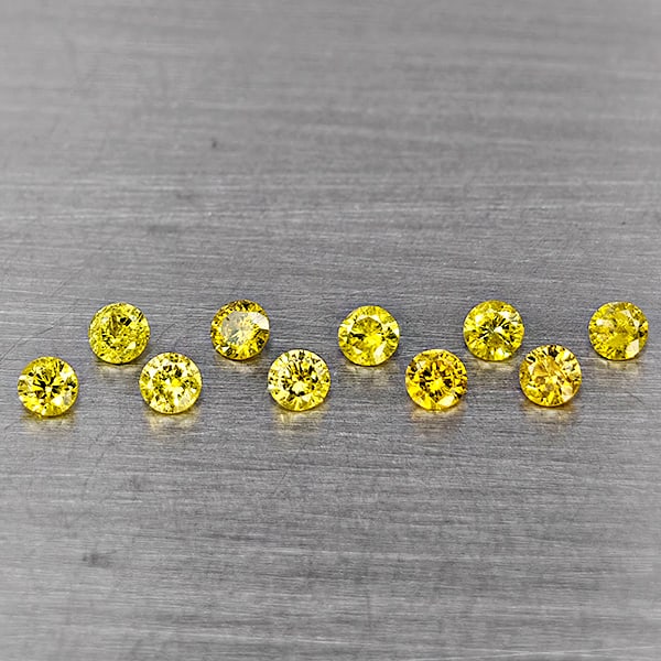 Natural Yellow Diamond 0.19 Ct. 10 Pcs. Round Diamond Cut 1.8 Mm. From Belgium: Product ID: 802104563 Product Name: Natural Enhanced Diamond Weight: 0.19 CT. Size: 1.8 x 1.8 x 1.2 MM. Shape: Round Diamond Cut Color: Yellow Clarity:SI1 Luster: Scintillating Gems Origin: Belgium Tr