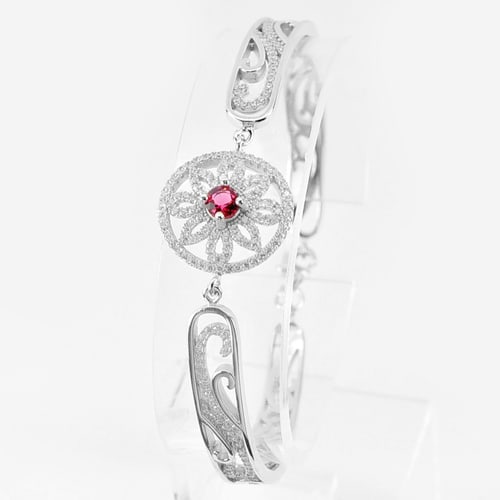 15.00 G. Flower in Circle Design Real 925 Sterling Silver Jewelry Bangle: Product ID: 280550057 Product Type: 925 Sterling Silver Fine Jewelry Jewelry Weight: 15.00 Grams. Gemstones Color: Silver Metal: Solid Silver 92.5%. Gemstone Detail: Round Pink CZ Size 5 x 5 mm. 1 Pc.