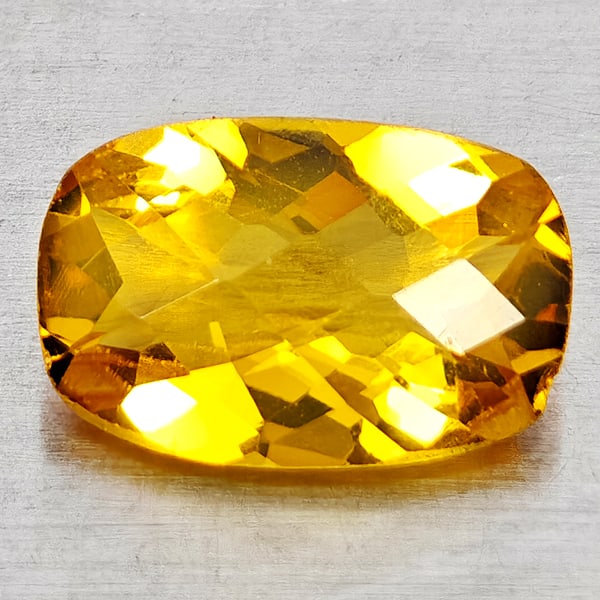 Natural Yellow Citrine 2.10 Ct. Cushion Checkerboard Cut 11 x 7.3 Mm. Gemstone From Brazil (1 of 3)