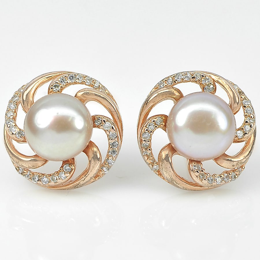 Natural Pink Pearl 925 Sterling Silver Earrings Jewelry Rose Gold Plated 6.38 Grams (1 of 3)