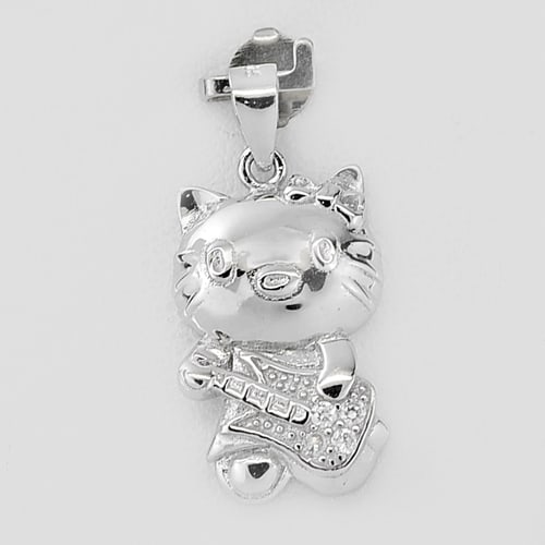 925 Sterling Silver Pendant Jewelry Cat play Guitar Design 3.70 Grams (1 of 3)