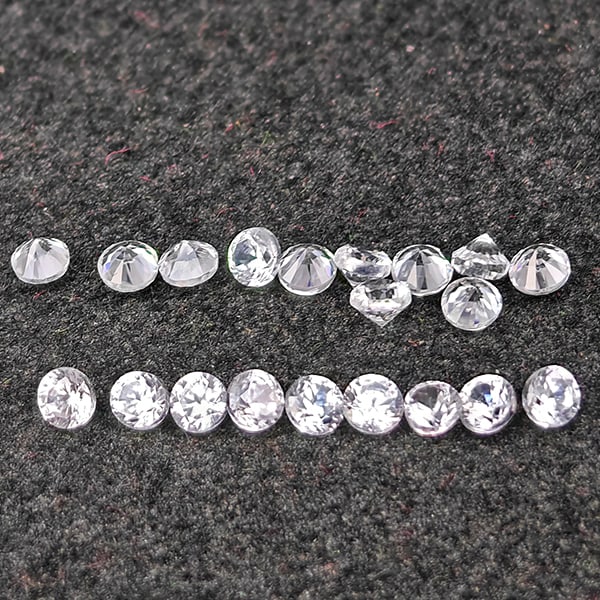 Natural White Zircon 0.89 Ct. 20 Pcs Round Diamond Cut 1.8 Mm Gemstone from Combodia: Product ID: 807743097 Product Name: Natural Zircon Weight: 0.89 CT. Size: 1.8 x 1.8 x 1.4 MM. Shape: Round Diamond Cut Color: White Clarity:VSI Luster: Good Gems Origin: Cambodia Treatment: Heated Cry