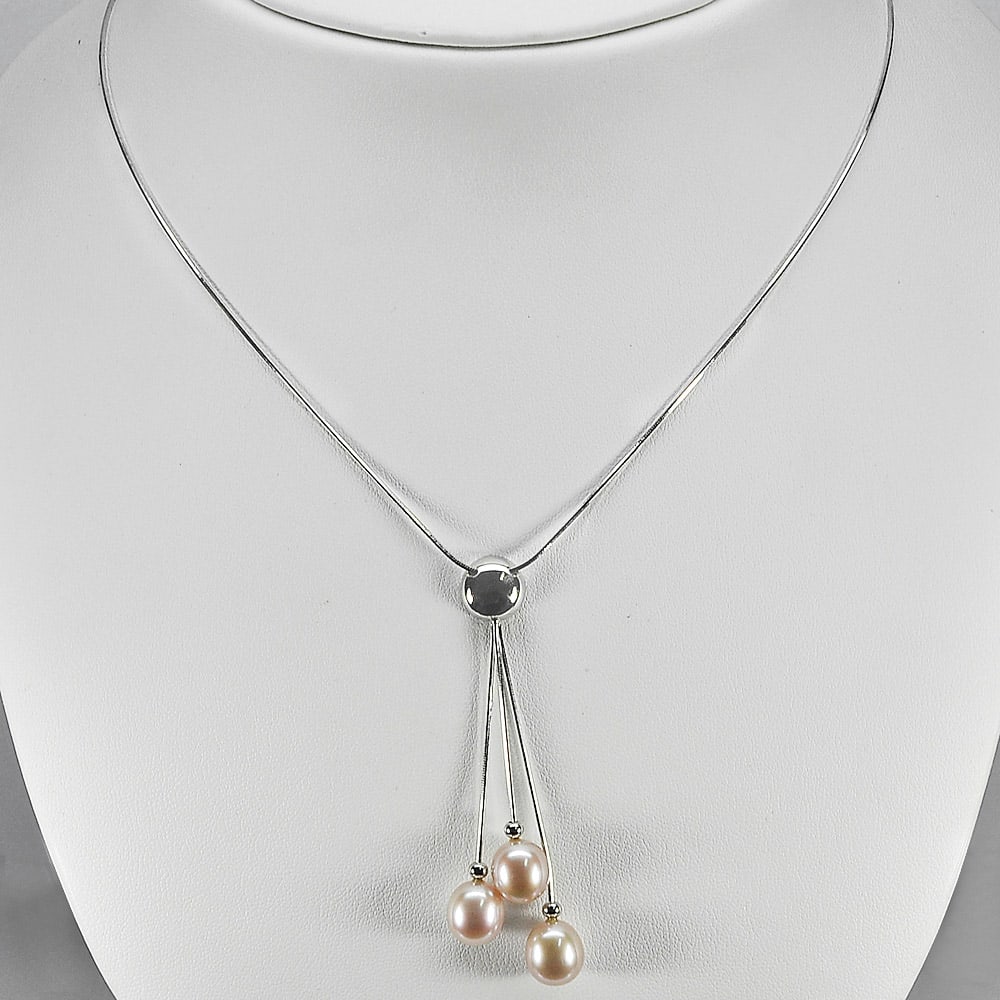 Natural Pink Pearl Sterling Silver Necklace 6.93 Grams Length 22 Inch. (1 of 3)