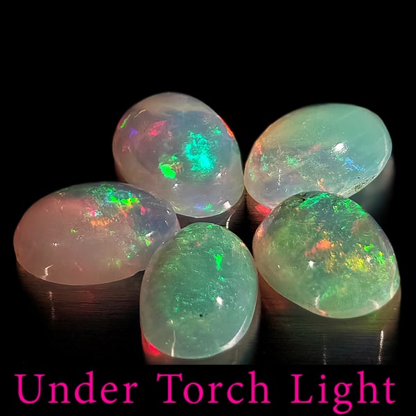 Natural Multi Color Opal 1.54 Ct. 5 Pcs Oval Cabochon Shape 6 x 4.1 Mm Gemstones From Ethiopia: Product ID: 818728106 Product Name: Natural Opal Weight: 1.54 CT. Size: 6 x 4.1 x 2.9 MM. Shape: Oval Cabochon Color: Multi-Color Clarity:Semi - Transparent Luster: Good Gems Origin: Ethiopia Treatmen