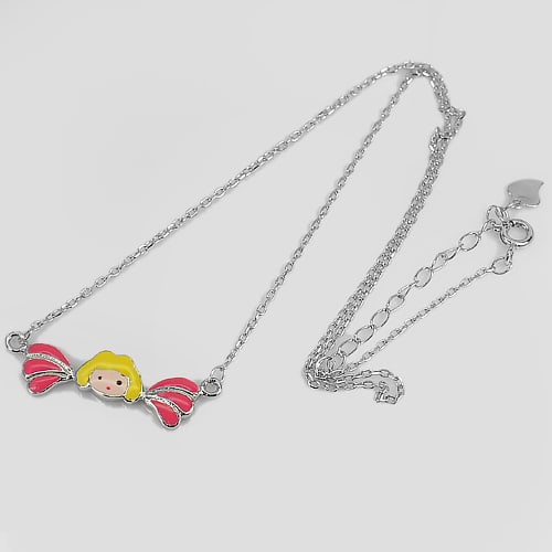 925 Sterling Silver Necklace Jewelry 3.20 Grams Page Girl Yellow Pink Enamel Length 14 Inch.: Product ID: 280540144 Product Type: 925 Sterling Silver Fine Jewelry Jewelry Weight: 3.20 Grams. Gemstones Color: Silver Metal: Solid Silver 92.5%. Gemstone Detail: About 3.20 Grams. At Your Service: