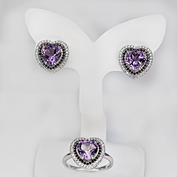 Natural Purple Pink Amethyst 925 Sterling Silver Jewelry Sets 8.56 Grams Ring Size 8 And Earrings (1 of 3)