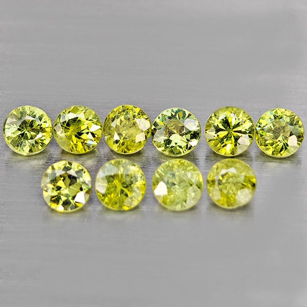 Natural Green Demantiod Garnet 1.39 Ct. 10 Pcs Round Diamond Cut 3 Mm Gemstones From Madagascar: Product ID: 802937747 Product Name: Natural Demantoid Weight: 1.39 CT. Size: 3 x 3 x 2.5 MM. Shape: Round Diamond Cut Color: Green Clarity:SI1 Luster: Good Gems Origin: Madagascar Treatment: Unheated