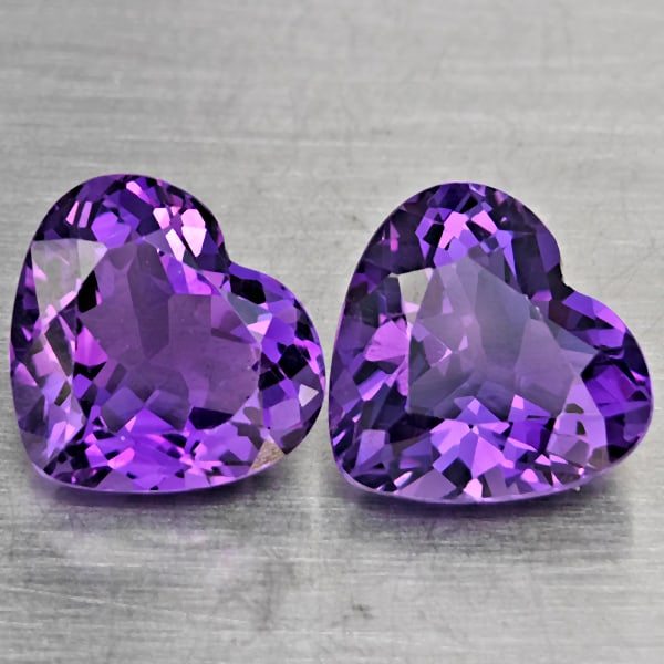 Natural Purple Amethyst 8.36 Ct. 2 Pcs Heart Shape 11.4 x 10.6 Mm Gemstone From Brazil (1 of 3)
