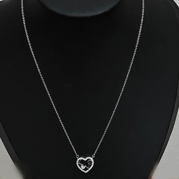 925 Sterling Silver Necklace Jewelry with CZ Love In Heart Design 18 Inch. (1 of 3)