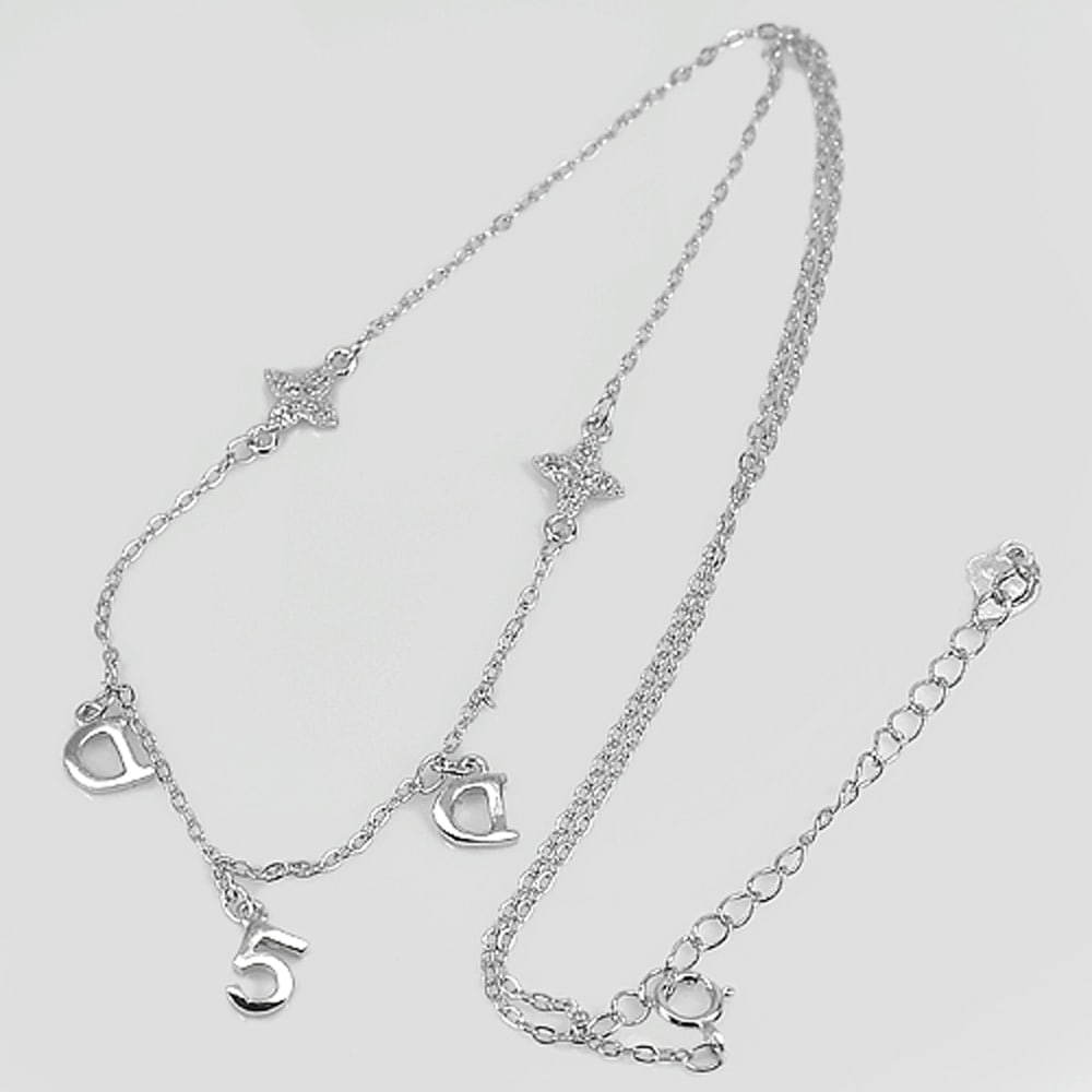 White CZ Real 925 Sterling Silver Necklace Jewelry 2.50 G. Length 17 Inch. (1 of 3)