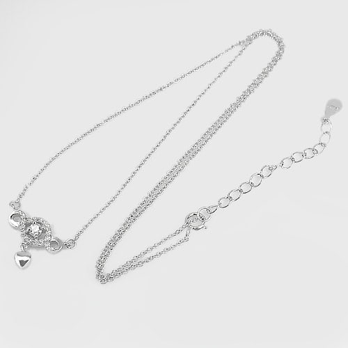 2.89 G.Real 925 Sterling Silver Necklace Jewelry Length 17 Inch. Round White CZ (1 of 3)