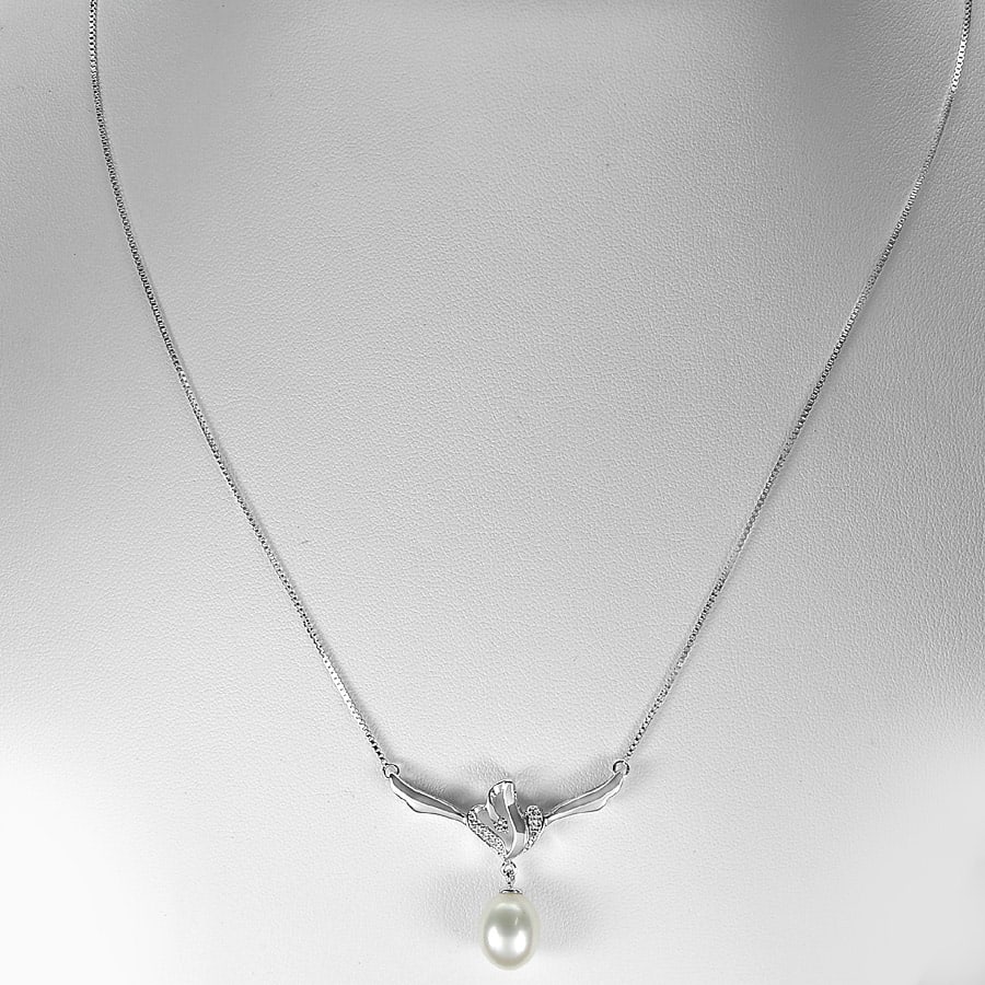 4.89 G. Real 925 Sterling Silver Necklace 16 Inch. Natural White Pearl with CZ: Product ID: 805206234 Product Type: 925 Sterling Silver Fine Jewelry Jewelry Weight: 4.89 Grams. Gemstones Color: White Metal: Solid Silver 92.5%. Gemstone Detail: Center: Oval Cabochon White Pearl Si
