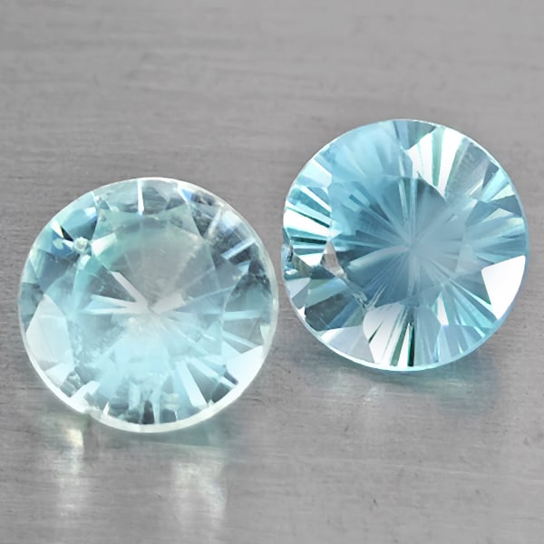 Natural Blue Zircon 1.66 Ct. 2 Pcs Round Diamond Cut 5.1 Mm Gemstone From Cambodia (1 of 3)