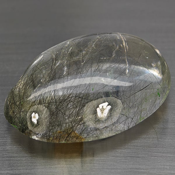 Natural White Black Rutilated Quartz 92.14 Ct. Oval Cabochon Shape 35 x 25 Mm Gemstone From Thailand (1 of 3)