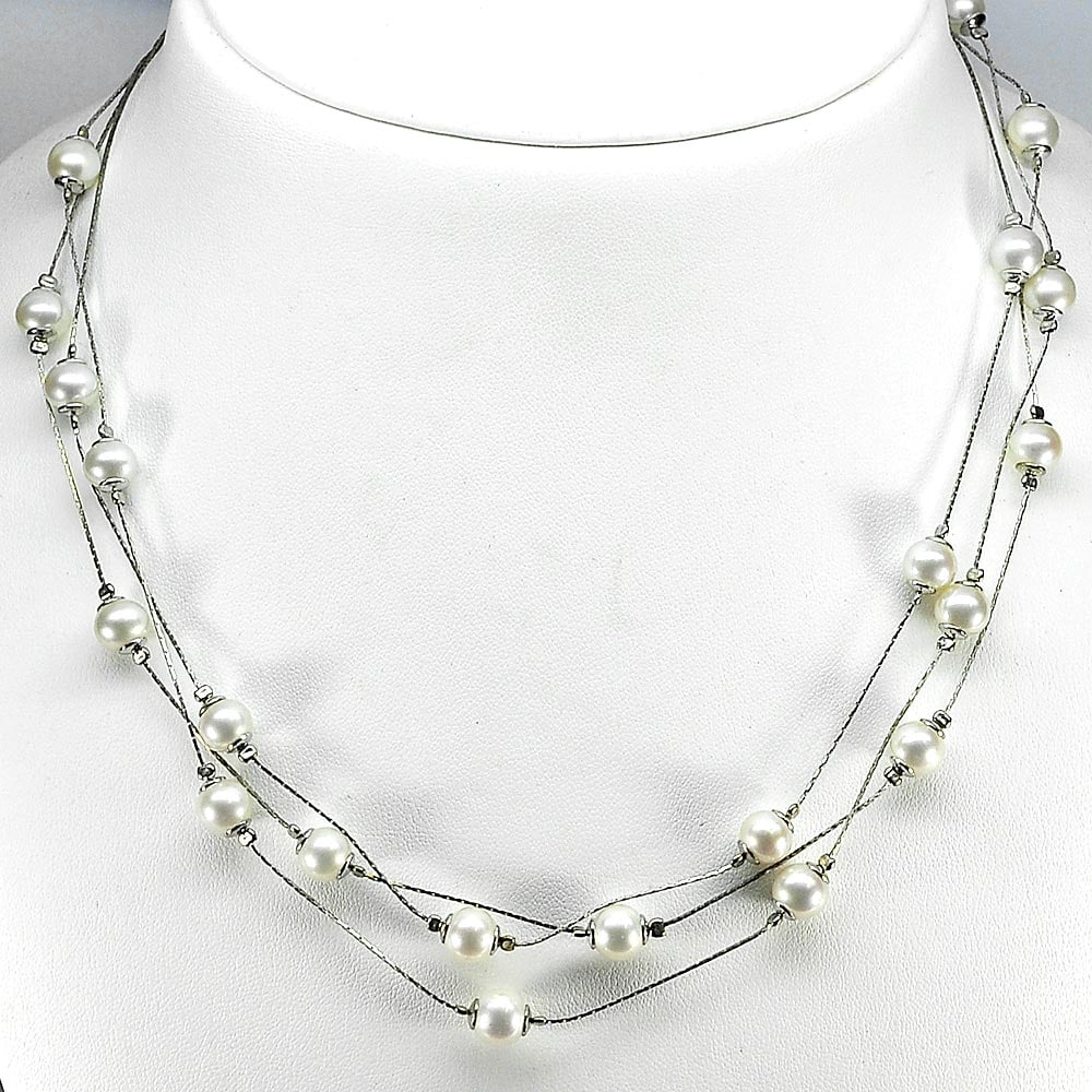 Natural White Pearl 925 Sterling Silver Necklace Jewelry Length 16 Inch 15.63 Grams (1 of 3)