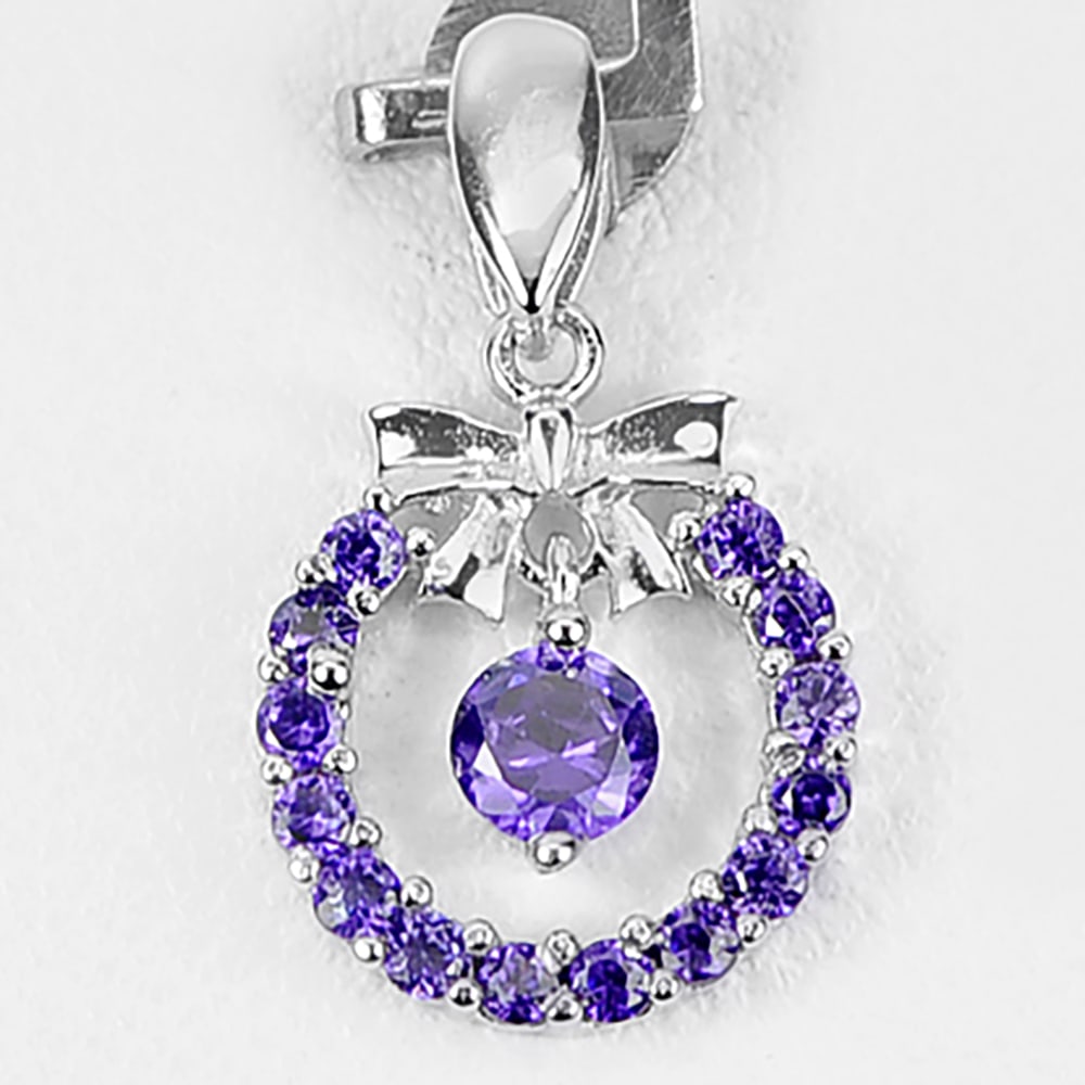 925 Sterling Silver Pendant Jewelry with Round Purple CZ 15 x 12 Mm. 1.10 G. (1 of 3)